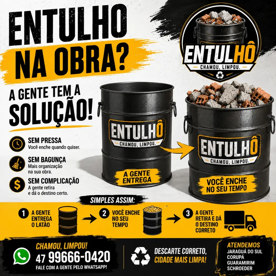Imagem do latão/tambor com entulho na obra.